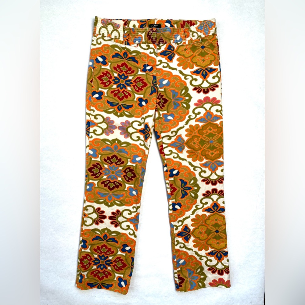 J. Crew Stretch Women's City Fit Multi Color Floral Print French Fly Pant Size 2